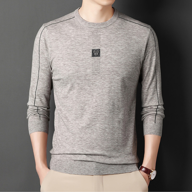 春秋季薄款羊毛衫男士圆领长袖针织衫中青年休闲潮流百搭套头毛衣