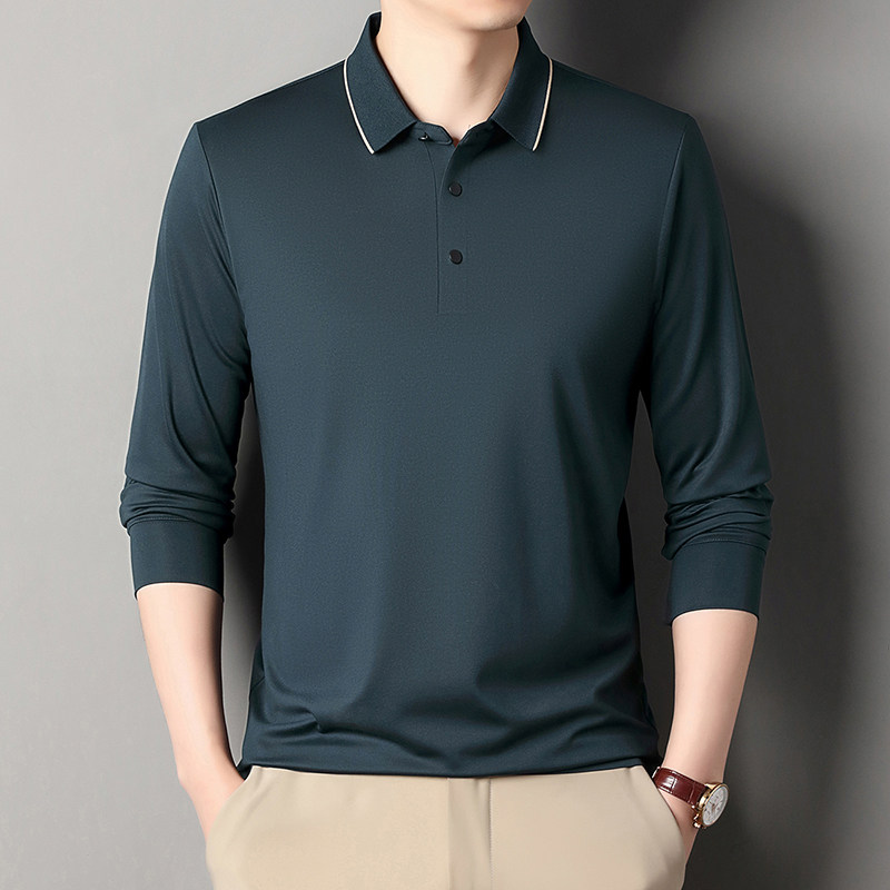 中老年商务纯色Polo衫男士春秋款长袖t恤爸爸装薄款翻领打底衫男,男装,中老年上装,淘宝优惠券,粉丝福利购,淘宝优惠卷