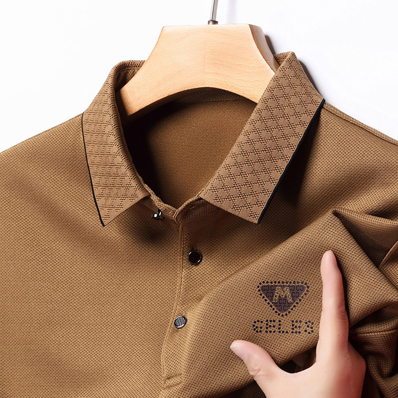 2025新款长袖T恤男中老年人宽松翻领Polo衫爸爸装商务休闲打底衫