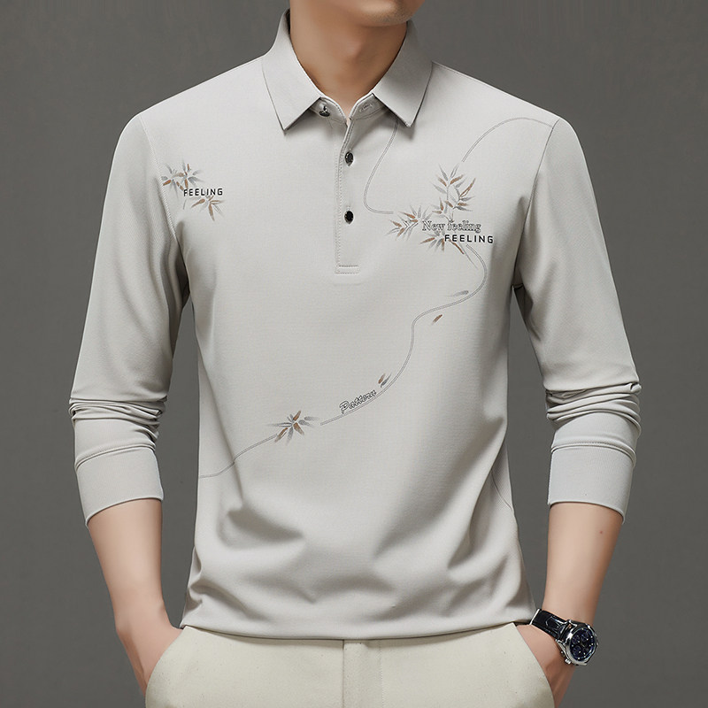 春秋季男士冰丝长袖t恤2025新款印花休闲宽松翻领Polo衫爸爸男装,男装,中老年上装,淘宝优惠券,粉丝福利购,淘宝优惠卷
