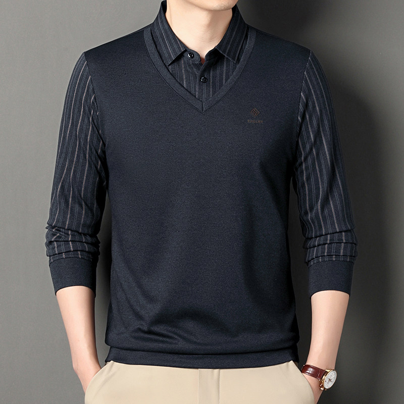 长袖T恤爸爸装翻领Polo衫春秋季中老年男士休闲宽松衬衫领假两件,男装,中老年上装,淘宝优惠券,粉丝福利购,淘宝优惠卷