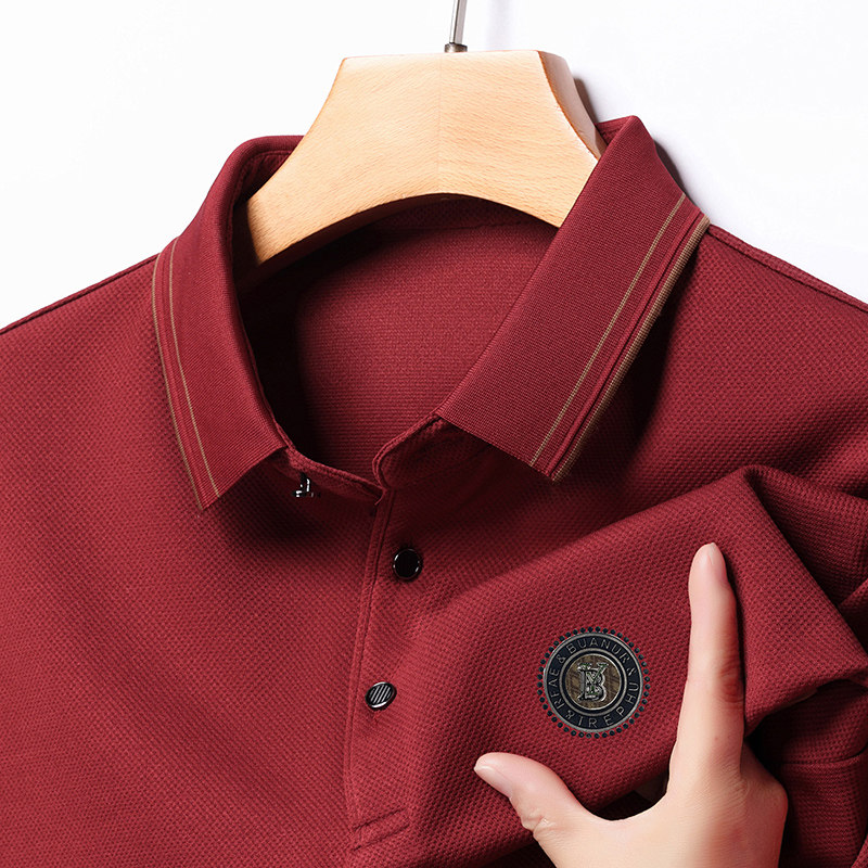 长袖T恤爸爸装商务休闲Polo衫男士春秋季中老年宽松翻领打底衫男