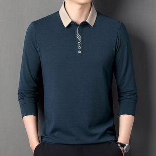 剪刀翻领休闲薄款 新款 T恤爸爸装 男 宽松Polo衫 中年男士 长袖 春秋季