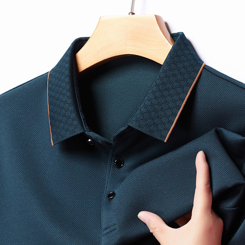 Polo衫翻领中老年打底衫上衣春秋款爸爸男装休闲宽松大码长袖t恤