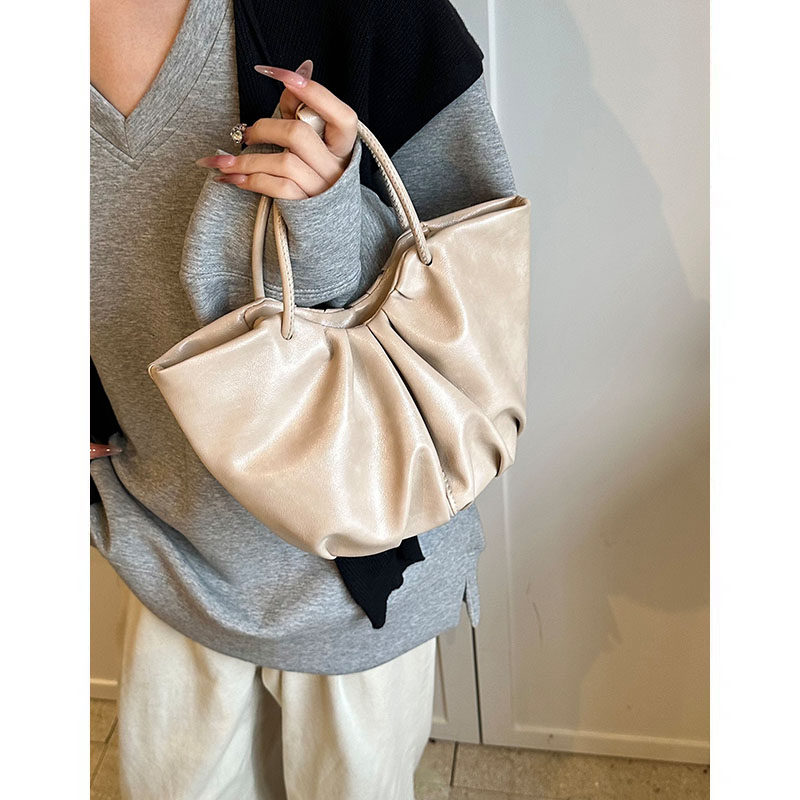 蜘蛛王手提包小拎包女2024新款小众设计韩系菜篮子包通勤斜挎褶皱