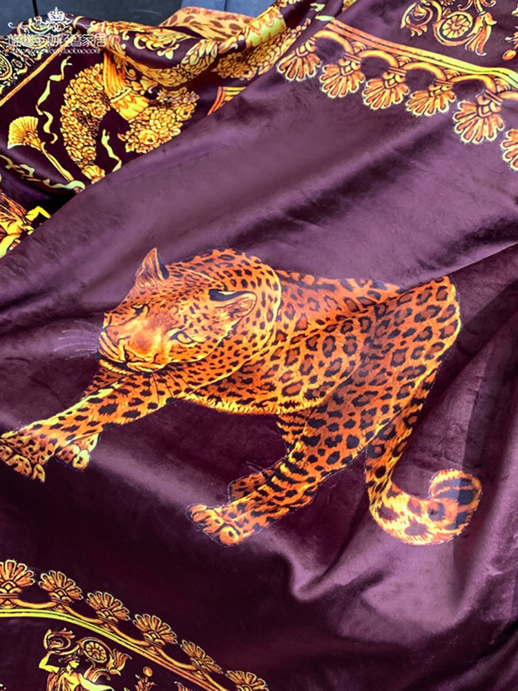 유럽의 고급 표범 궁전 인쇄 브로케이드 폭스 벨벳 싱글 및 더블 담요 모델 룸 빌라 장식 소파 담요