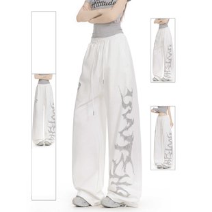 宽松直筒阔腿长裤 松弛感男女爵士舞裤 街头vibe风烫钻休闲卫裤 美式