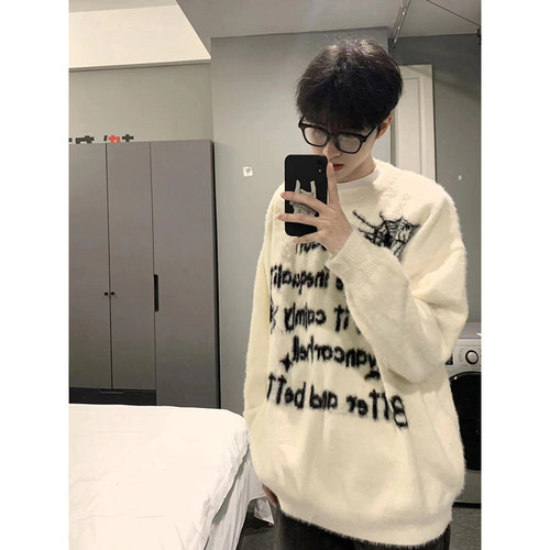 套头腈纶圆领男士毛衣