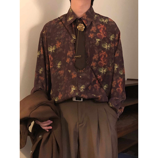 男女宽松度假薄款 衬衫 外套百搭上衣衬衣 日系复古花卉印花长袖 春季