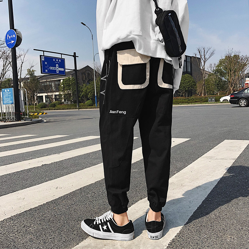 潮牌束脚工装裤男士春夏季宽松港风九分裤子男潮流百搭学生休闲裤|ruв категории Мужская одежда, брюки - от Buy2taobao.com для оказания профессиональной услуги покупки агента Taobao
