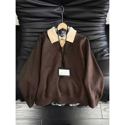 秋冬美式假两件Polo领保暖针织衫