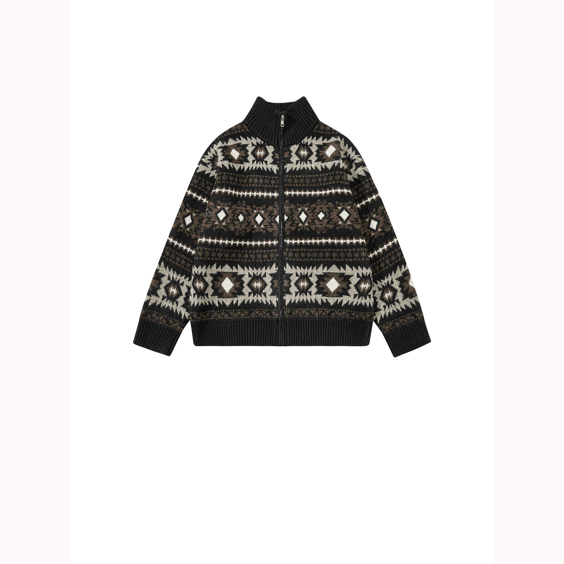 美式复古费尔岛提花开衫毛衣