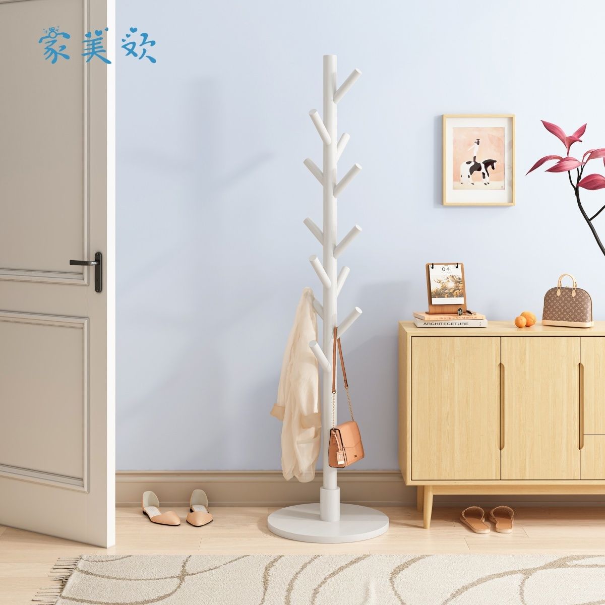 实木多用简易衣帽架圆盘晾衣架床头柜挂包架挂包挂式衣架落地立式