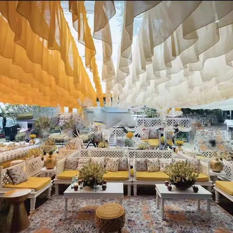 网红彩色风动吊顶纱幔波浪景区户外遮阳装饰庭院餐厅婚礼酒店民宿