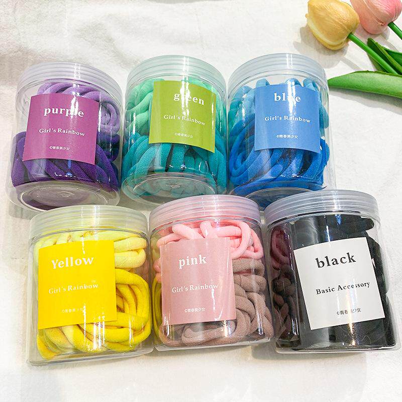糖果色无接缝发圈50根罐装头绳韩版高弹力马尾皮筋新款简约发绳女