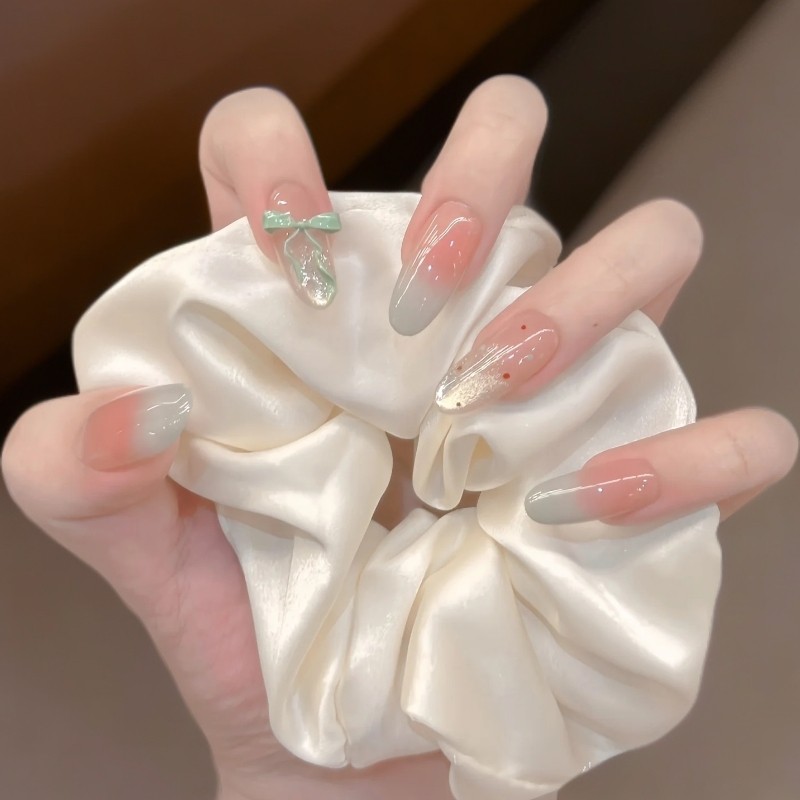 【薄荷蝴蝶】夏日清透猫眼美甲手工穿戴甲法式温柔显白网红指甲片