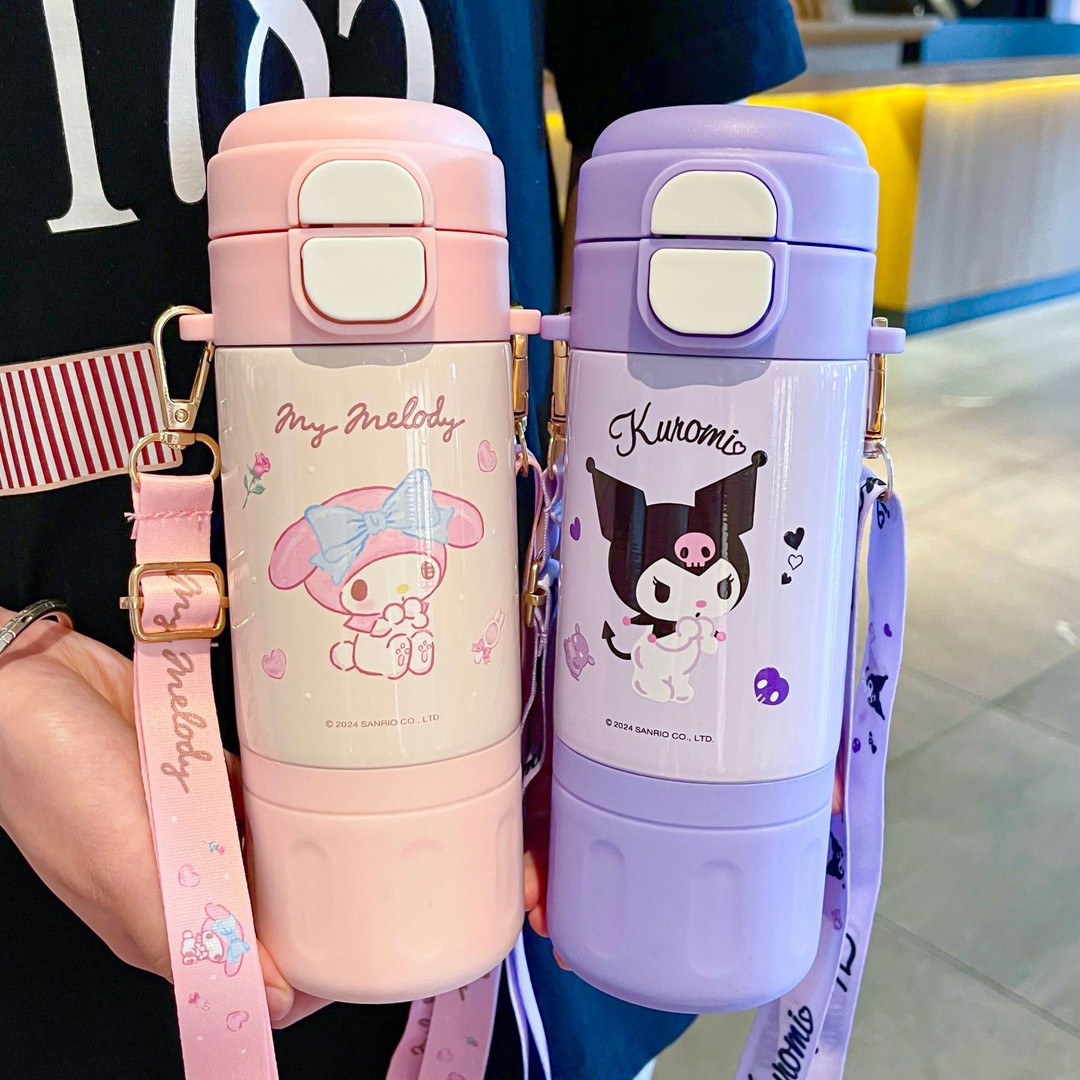 库洛米儿童保温杯吸管可爱女生双饮水杯6-12岁小学生上学专用杯子