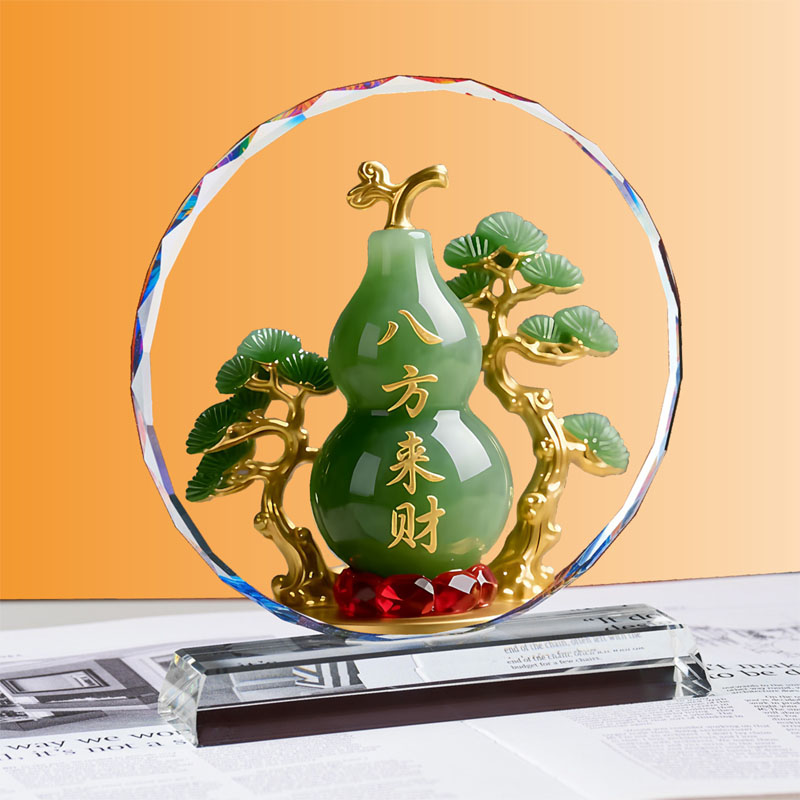 水晶葫芦摆件八方来财客厅玄关装饰品办公室桌面摆设乔迁新居礼品