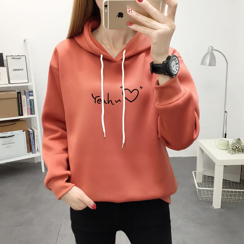 冬天加绒加厚卫衣女连帽秋季新款宽松上衣服时尚字母显瘦外套潮流