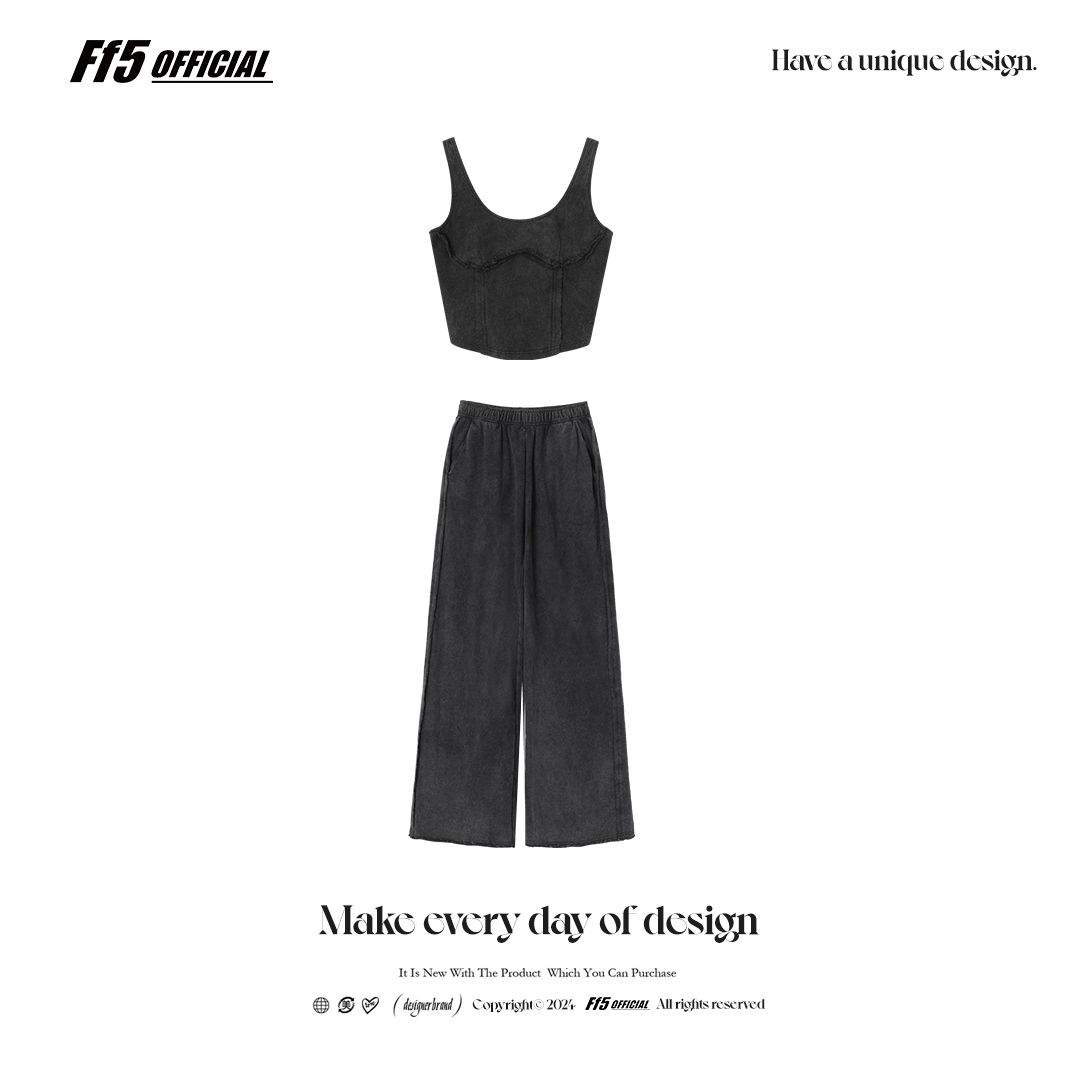FF5 9.19 20:00【新品95折】大开领水洗毛边分割背心休闲裤套装