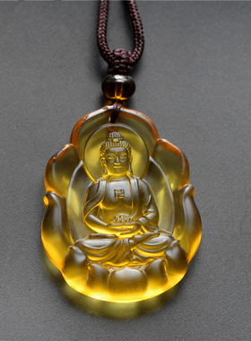 琉璃荷花佛牌吊坠 文殊普贤佛像国风项链 百搭毛衣链挂饰