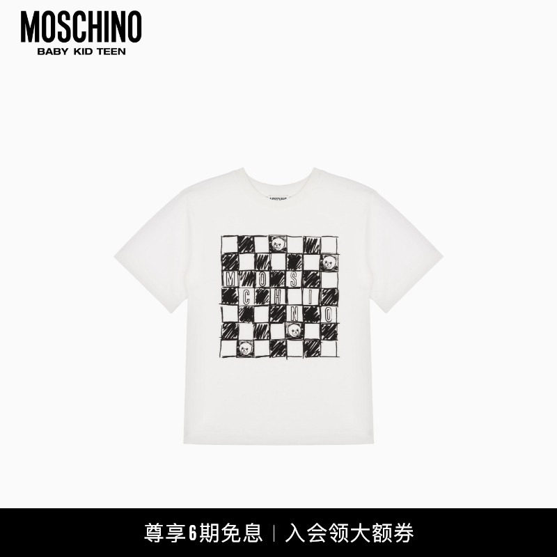 【礼物】Moschino/莫斯奇诺 儿童格子泰迪熊印花棉质T恤