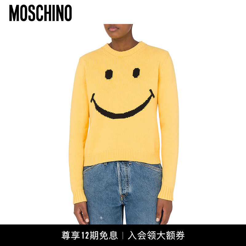 【圣诞礼物】Moschino/莫斯奇诺  女士Smiley®棉混纺圆领套头衫