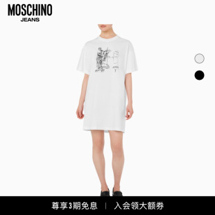 Moschino Jeans  女士印花棉质连衣裙圆领T恤裙