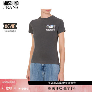 礼物低至5折 爱与和平图案印花修身 M05CH1N0 25春夏 T恤 JEANS