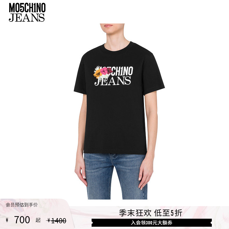 【低至5折】M05CH1N0 JEANS  女士徽标印花时尚T恤圆领短袖上衣