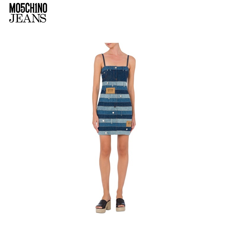 M05CH1N0 JEANS 女士拼接牛仔布连衣裙 MOSCHINO