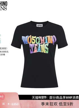 【礼物低至5折】M05CH1N0 JEANS女士炫彩徽标LogoT恤圆领短袖上衣