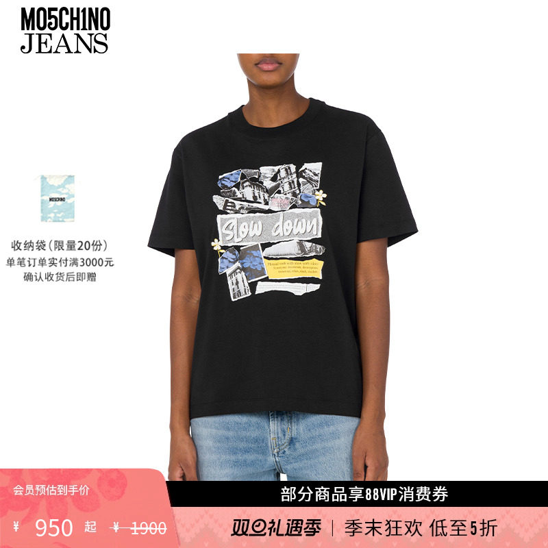 【礼物低至5折】M05CH1N0 JEANS 25早春 女士朋克图案棉质针织T恤