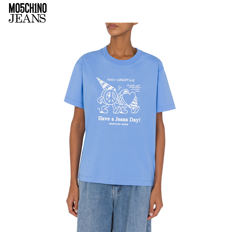 【季末折扣】M05CH1N0JEANS25春夏女士爱与和平图案印花短袖T恤