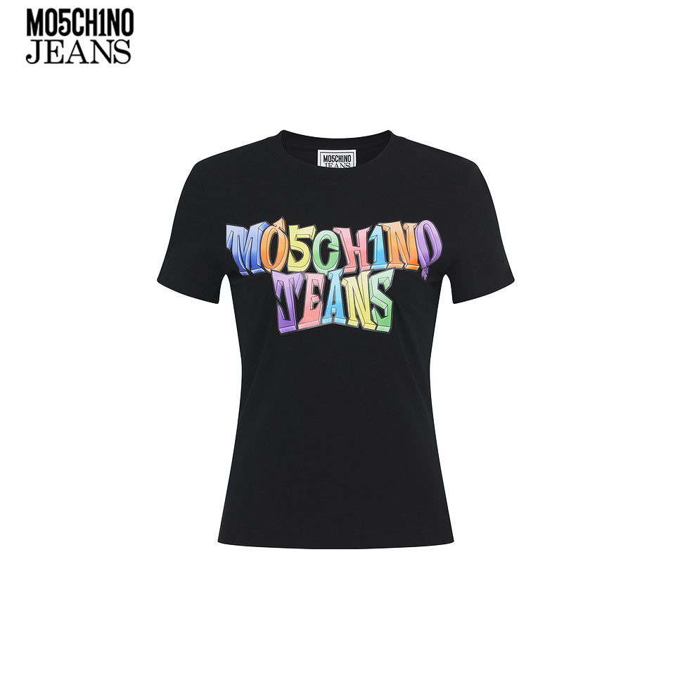 M05CH1N0 JEANS 女士炫彩徽标LogoT恤圆领短袖上衣MOSCHINO