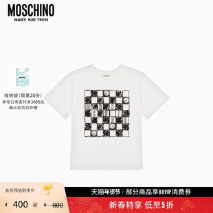 【新年特享5折起】Moschino/莫斯奇诺 儿童格子泰迪熊印花棉质T恤
