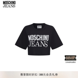 季 M05CH1N0 末折扣 T恤露脐上衣 JEANS 女士徽标印花短款