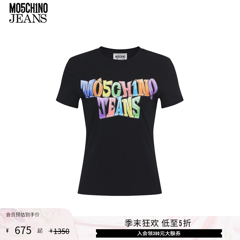 M05CH1N0 JEANS 女士炫彩徽标LogoT恤圆领短袖上衣MOSCHINO