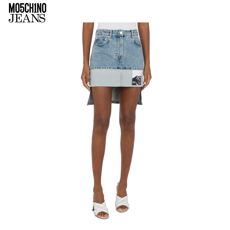 【季末折扣】M05CH1N0JEANS25早春贴布牛仔迷你裙复古丹宁半身裙