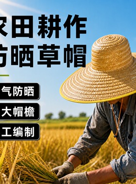 农民老式大檐麦秆防晒草帽男女户外劳动儿童遮阳超大加宽下地干活