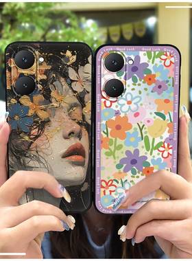 适用VIVO T3 Lite 5G/IQOO Z9 Lite 5G手机壳硅胶纯色油画简约花