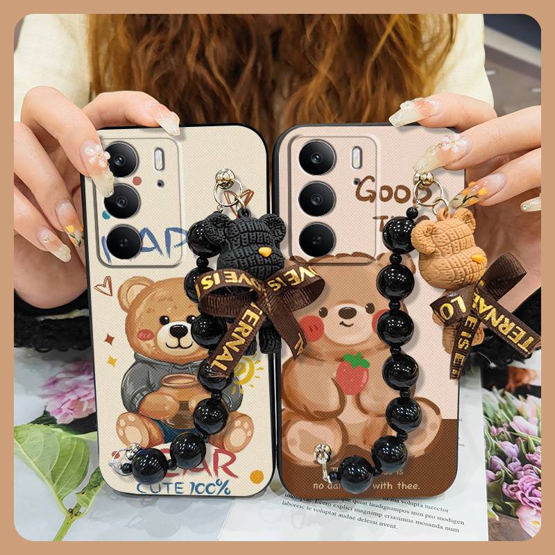 适用OPPO Realme C75手机壳防尘黑珍珠挂饰情侣创意液态硅胶质感