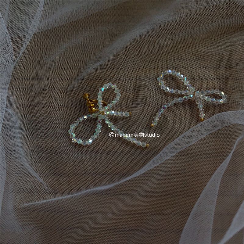 日系小清新简约森系女水晶蝴蝶结