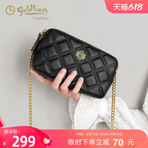 金利来2023新款时尚单肩女包真皮斜挎包包小香风菱格链条小方包潮