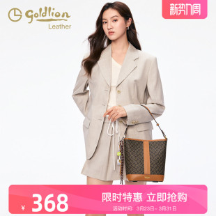 水桶包女士休闲单肩斜挎包潮 复古时尚 金利来正品 老花女包2026新款