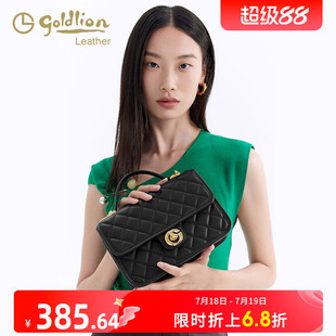 金利来2025新款 小香风真皮女包高级感单肩斜挎包菱格链条包小方包