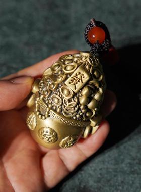 黄铜聚宝盆手把件桌面摆件