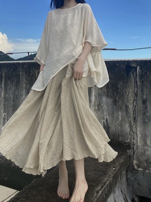 棉麻宽松大摆长裙文艺