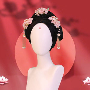 宋制古风汉服假发一体式全套头饰女成人逼真中分古装国风造型假毛