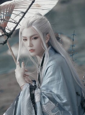 古风假发男长发自然逼真米白色汉服长直发cos万用古装造型全头套